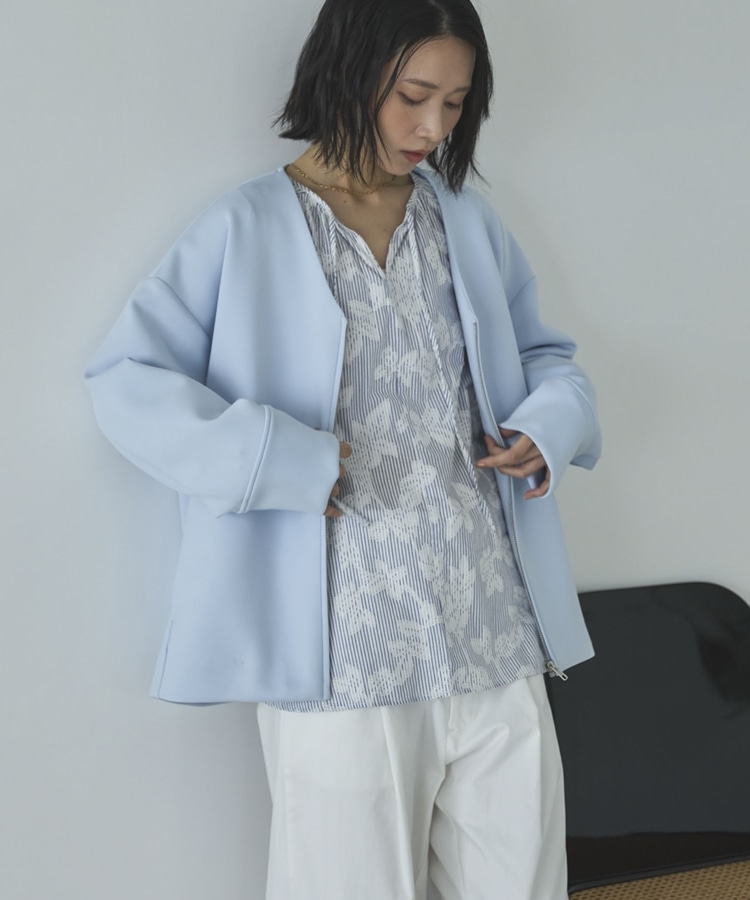 ボンディングノーカラーZIPブルゾン(F IVORY): アウター｜PMbox P&M