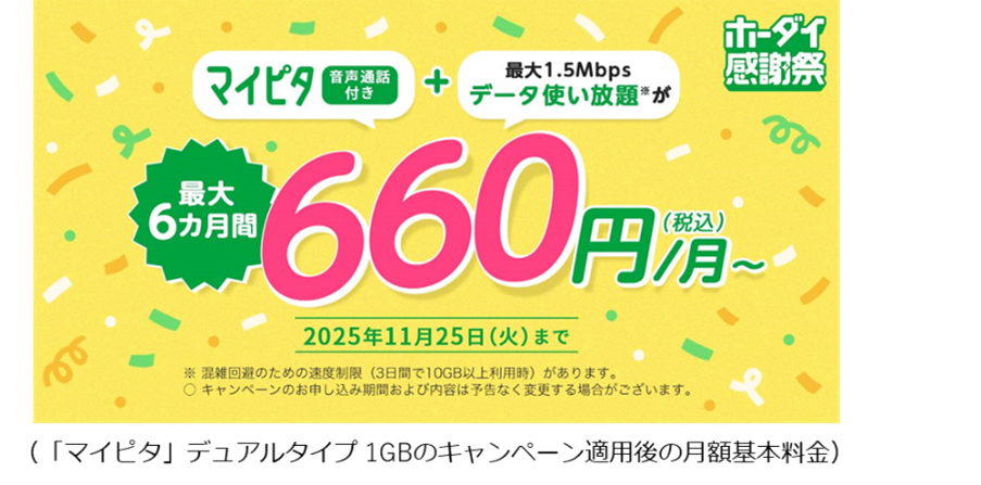 mineo、「ホーダイ感謝祭」開催！マイピタの月額基本料金 最大6カ月間