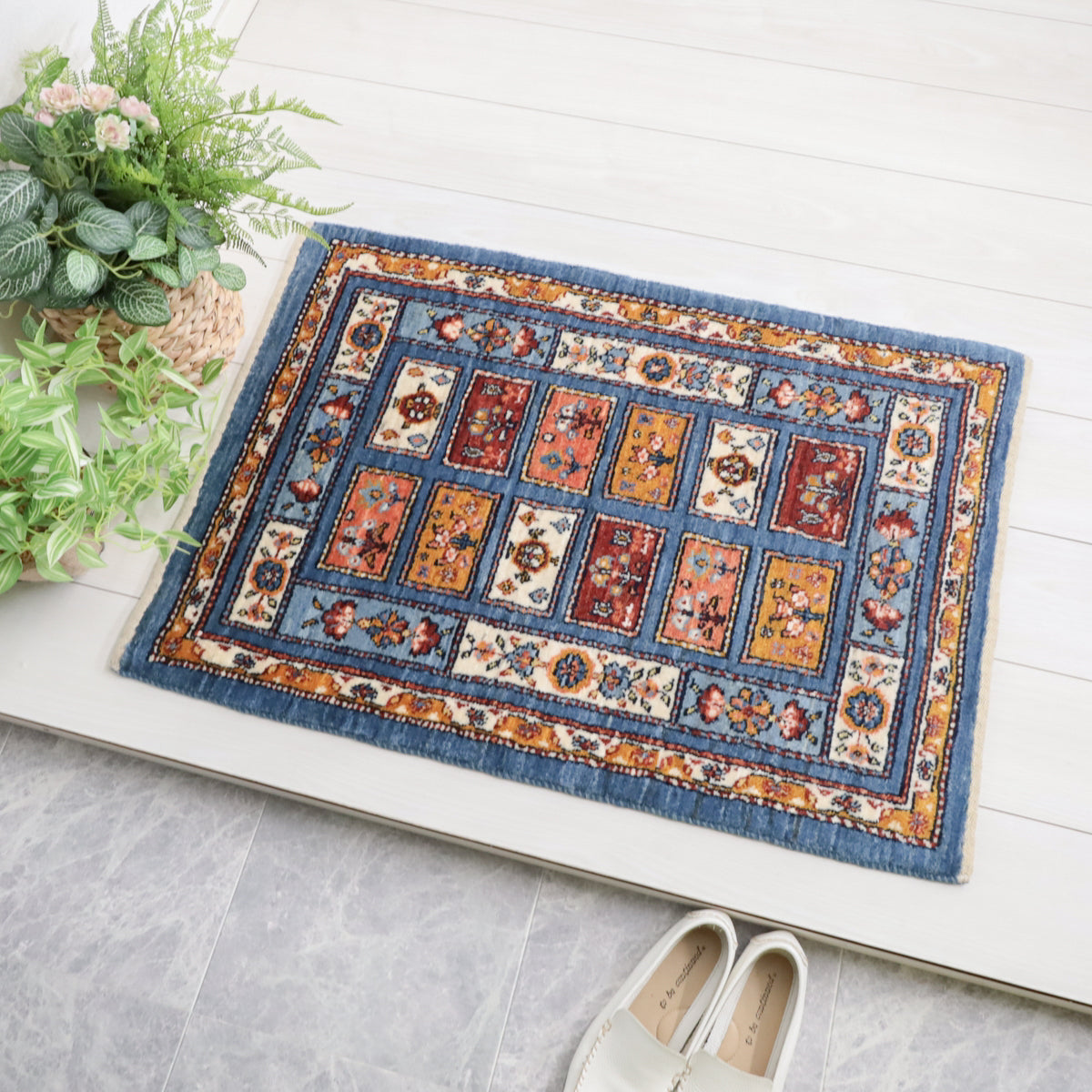 手織りギャッベ,ラグ,玄関マット,88×61cm｜高級ルリバフ,プレミアム