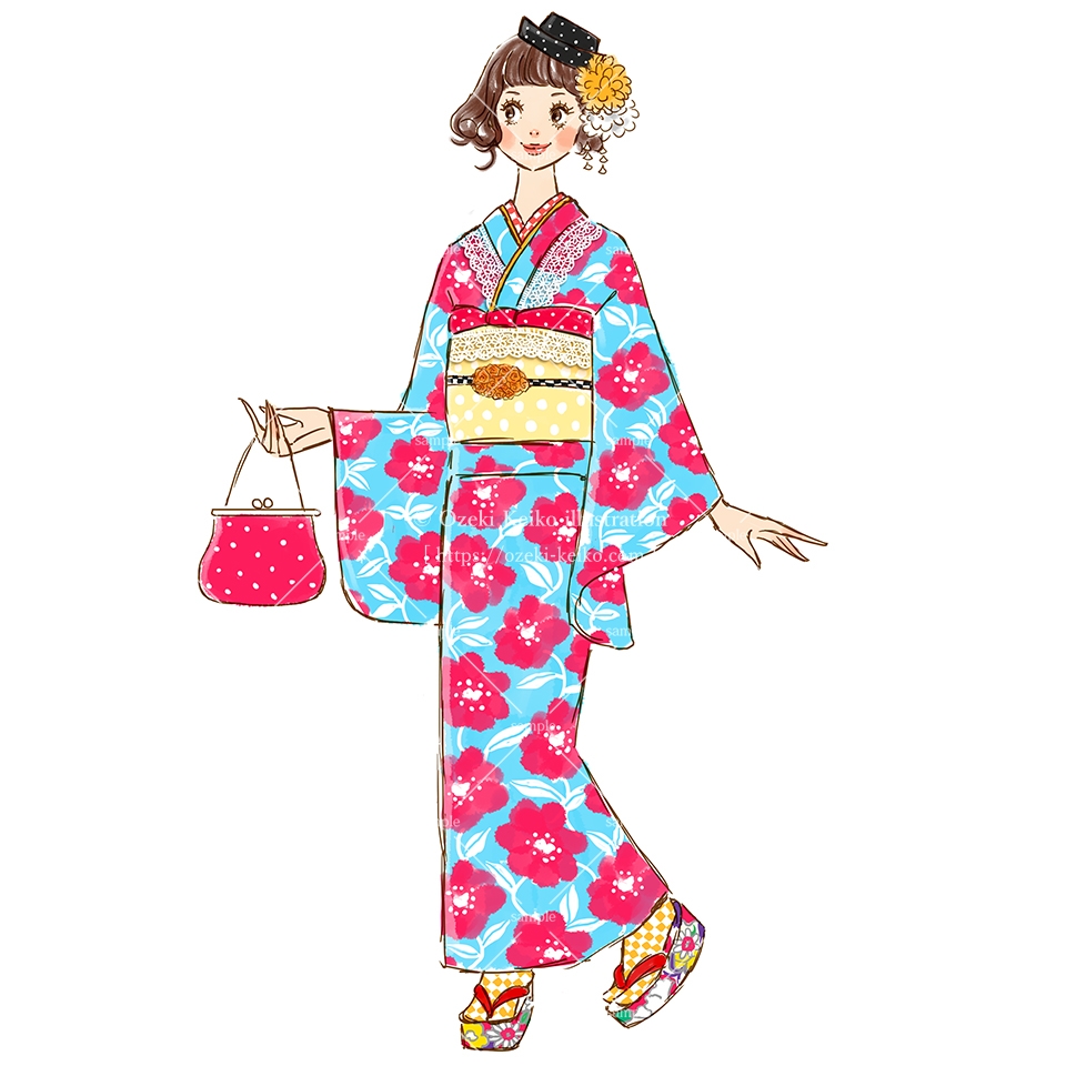 レトロモダン着物女性イラスト | Ozeki Keiko illustration
