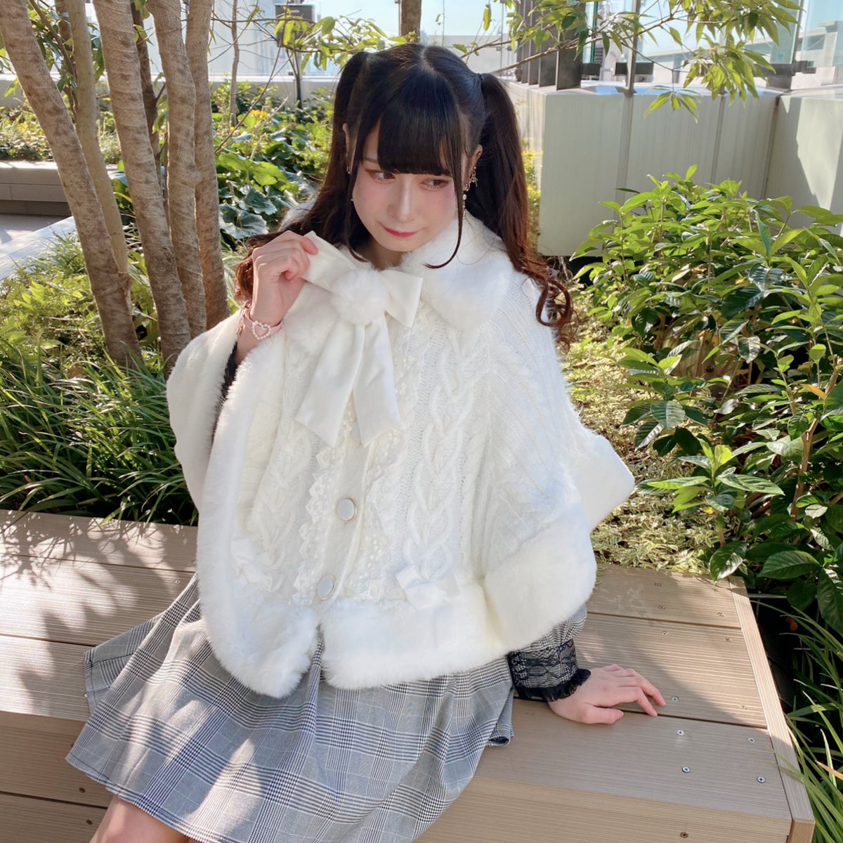 LIZLISA リズリサ ダブルリボンニットファーポンチョ ピンク LIZLISA