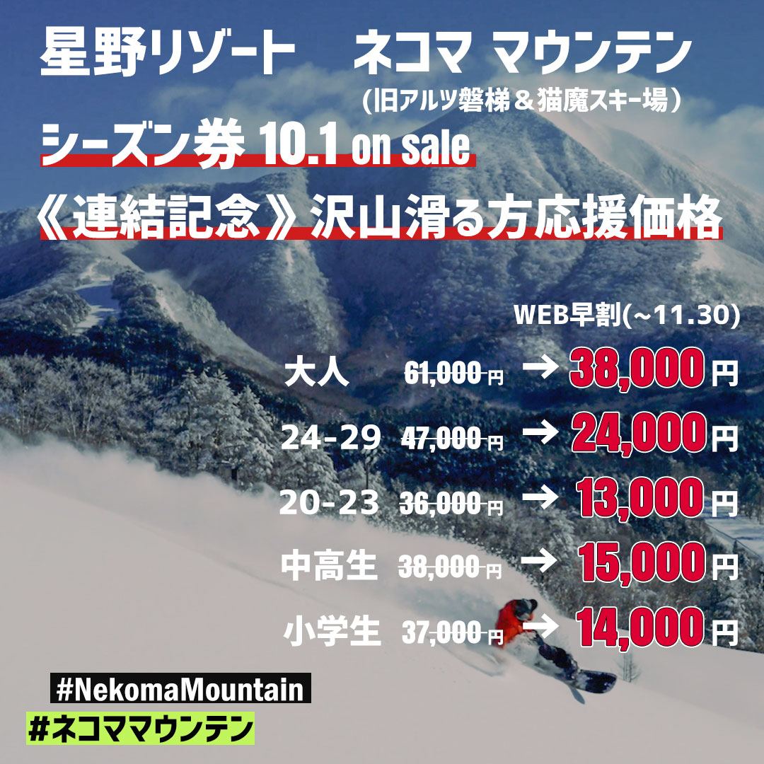 ネコママウンテン リフト1日券 2枚セット アルツ磐梯 猫魔スキー場