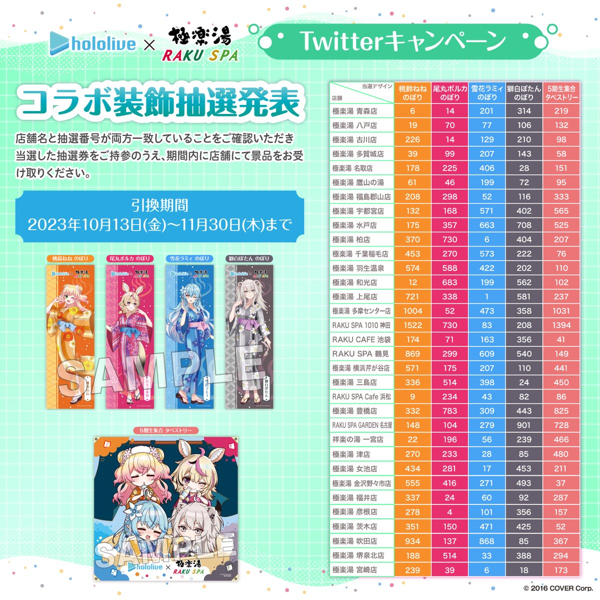 ホロライブ× #極楽湯 #RAKUSPA】 ／ 館内装飾プレゼント企画 当選発表