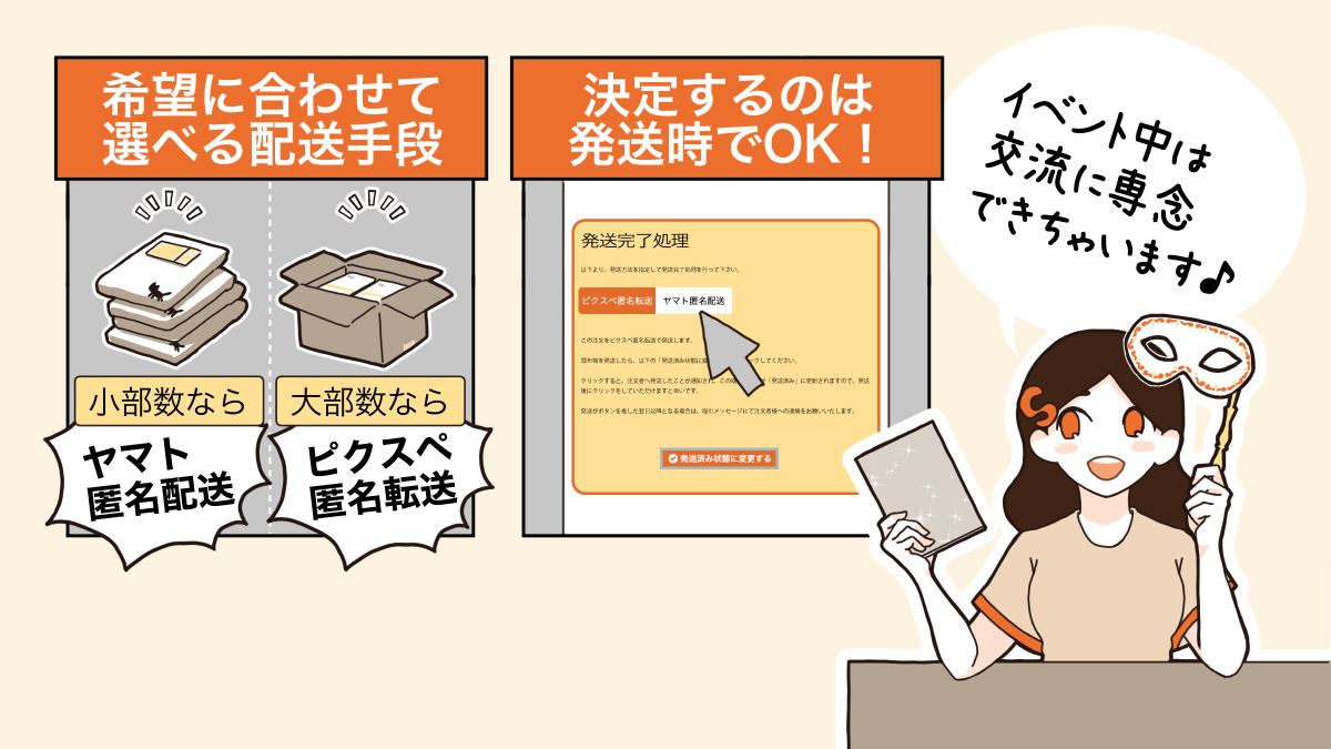 pictSPACEでは、匿名配送を2種類（ピクスペ匿名転送・ヤマト匿名配送