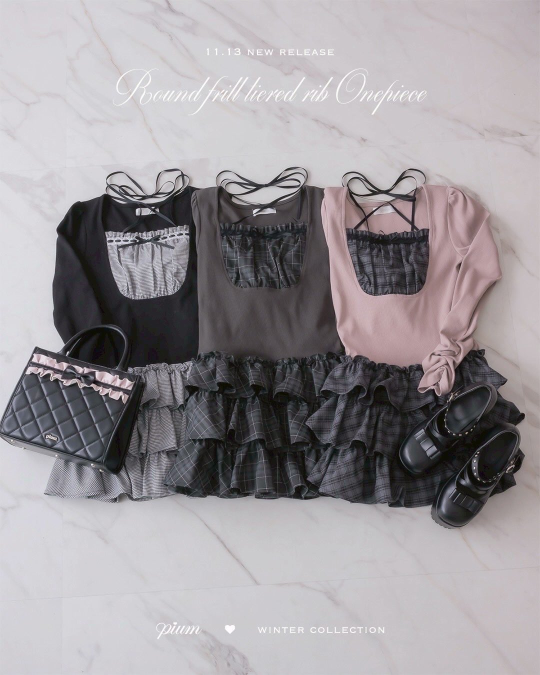 pium ピウム ヨーク切り替えティアードミニワンピース ヨーク切り替え