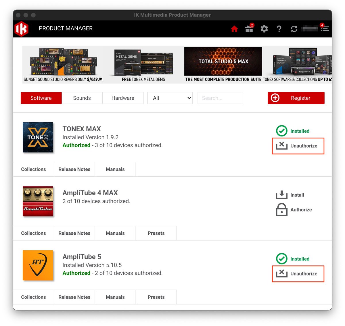 TONEX Pedal/ONEを第三者に譲渡する場合は、下記を必ず実行して