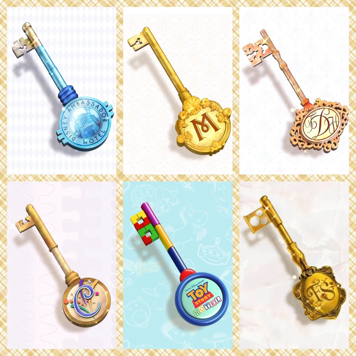 🏰東京ディズニーリゾート🌋 ✨6ホテルのルームキー🗝️✨ 左上から