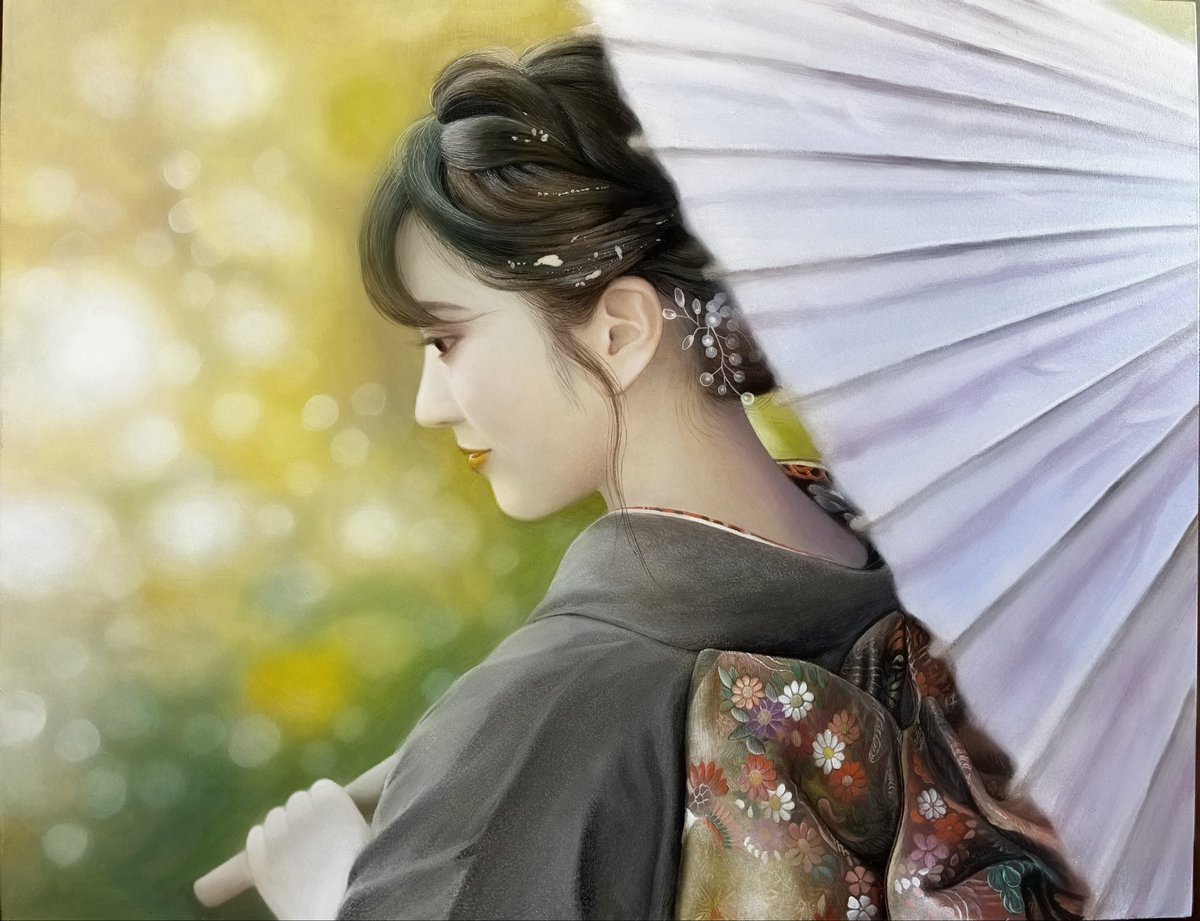 まだ加筆しますがほぼ完成しました。 「紫の和傘」 油彩 F6号 「第4回