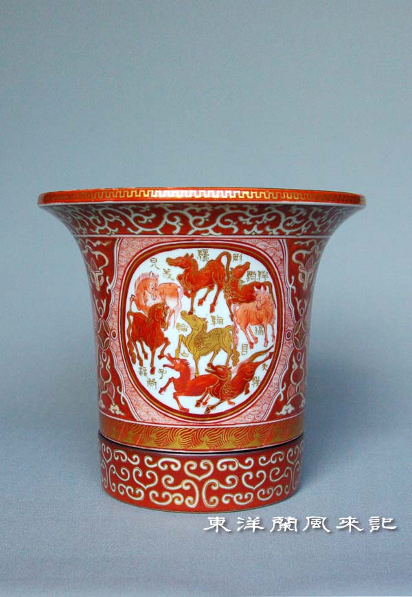 東洋蘭「湖東焼」赤絵蘭鉢 No.474 : 風来記 東洋蘭風来記 春蘭 中国