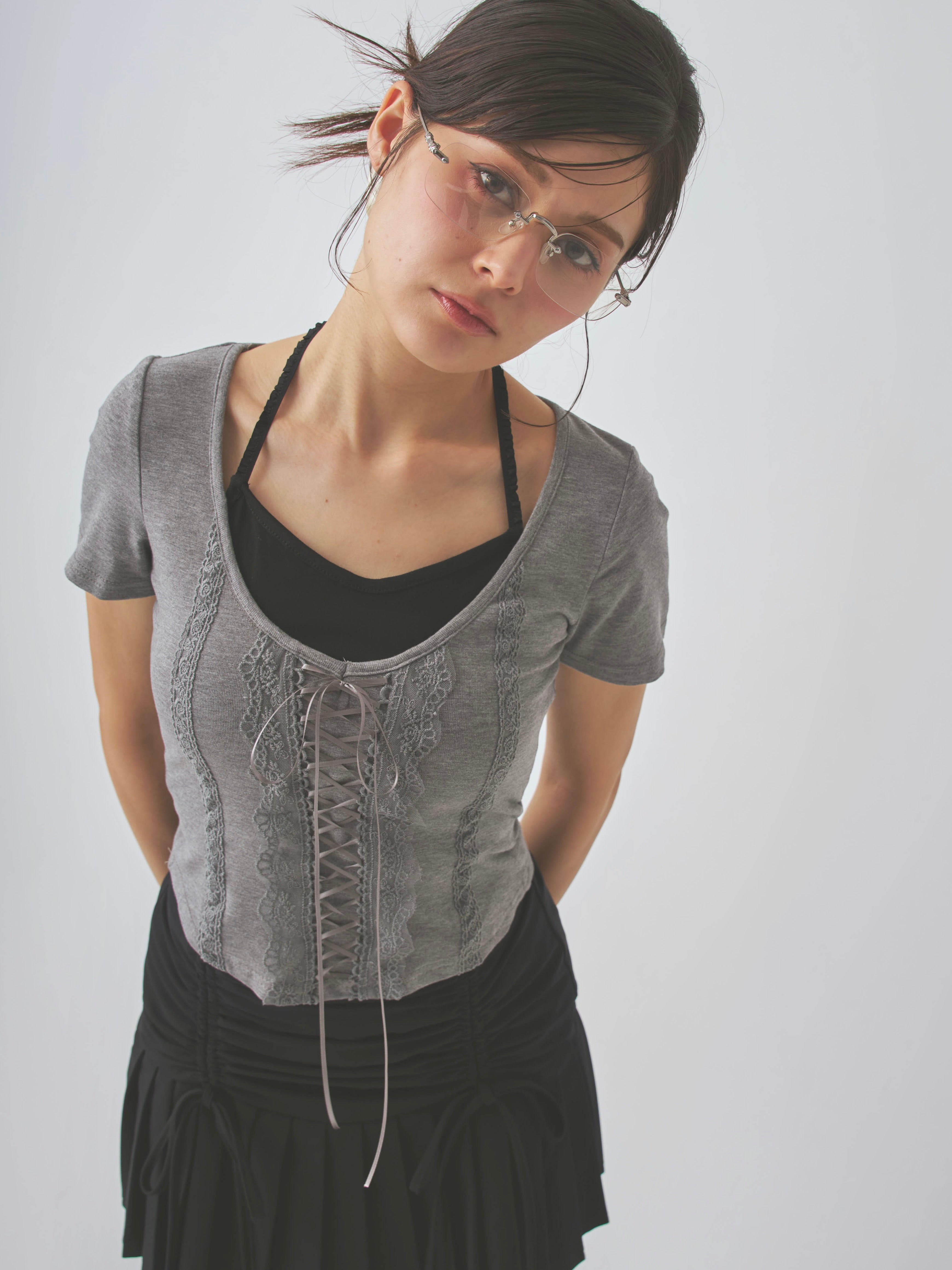 MELT THE LADY lace up layered corset 黒 MELT THE LADY lace up