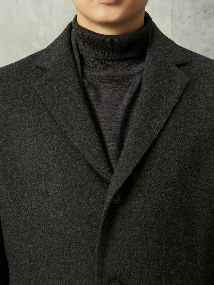 L．グレー カシミヤ混 ウールビーバー生地 チェスターコート ライト