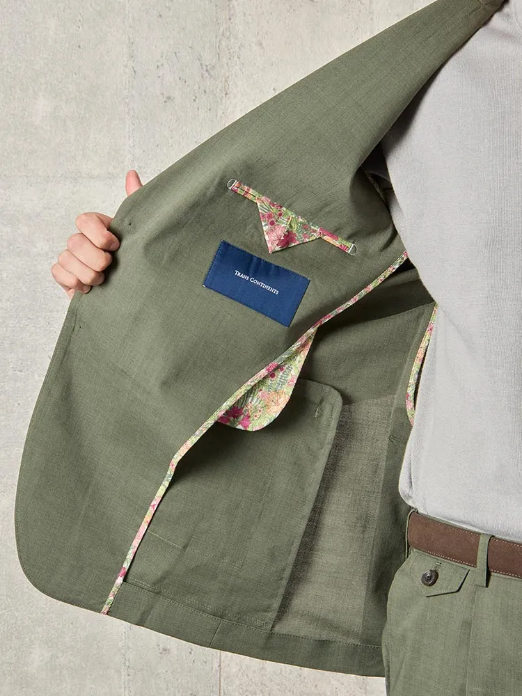 TRANS CONTINENTS リネン混シングルスーツ SOLOTEX カーキ | P.S.FA