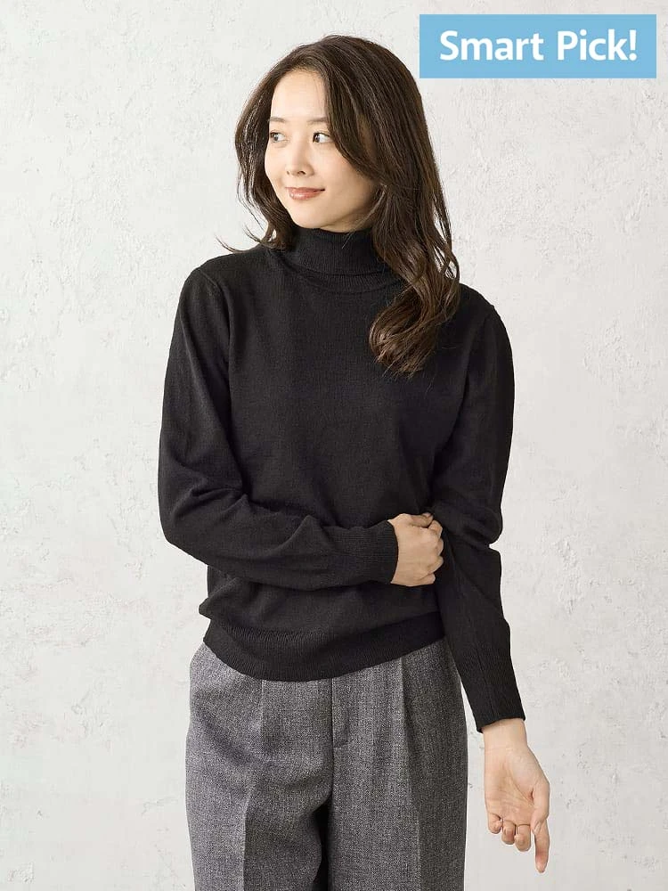 ブラック 【Smart Pick！/レディス】しっとりタートルネックニット