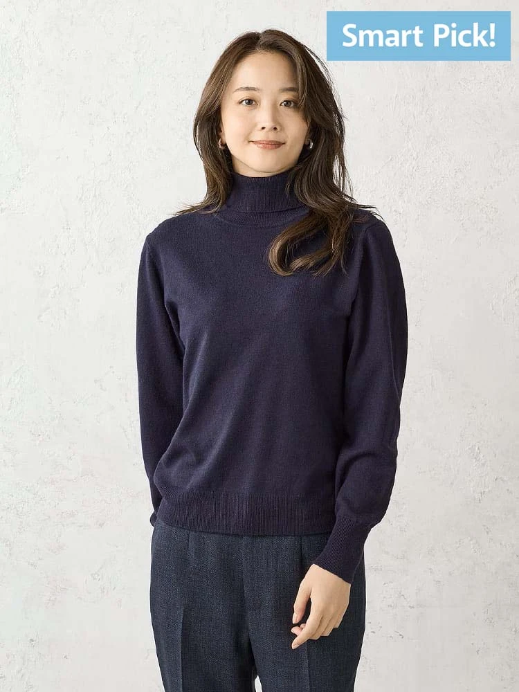 ネイビー 【Smart Pick！/レディス】しっとりタートルネックニット