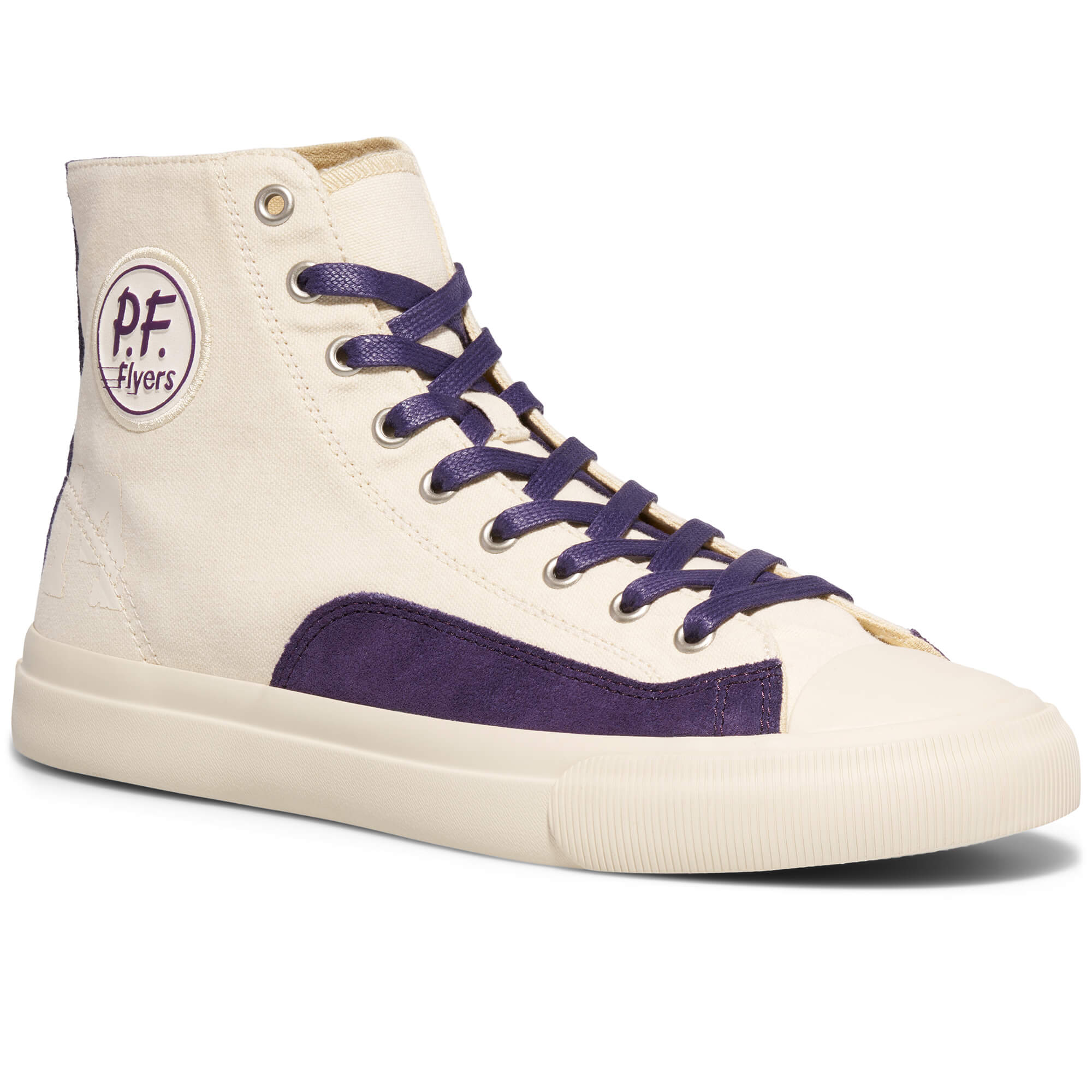 Off-White High-Top Canvas Sneakers with Suede Accents and