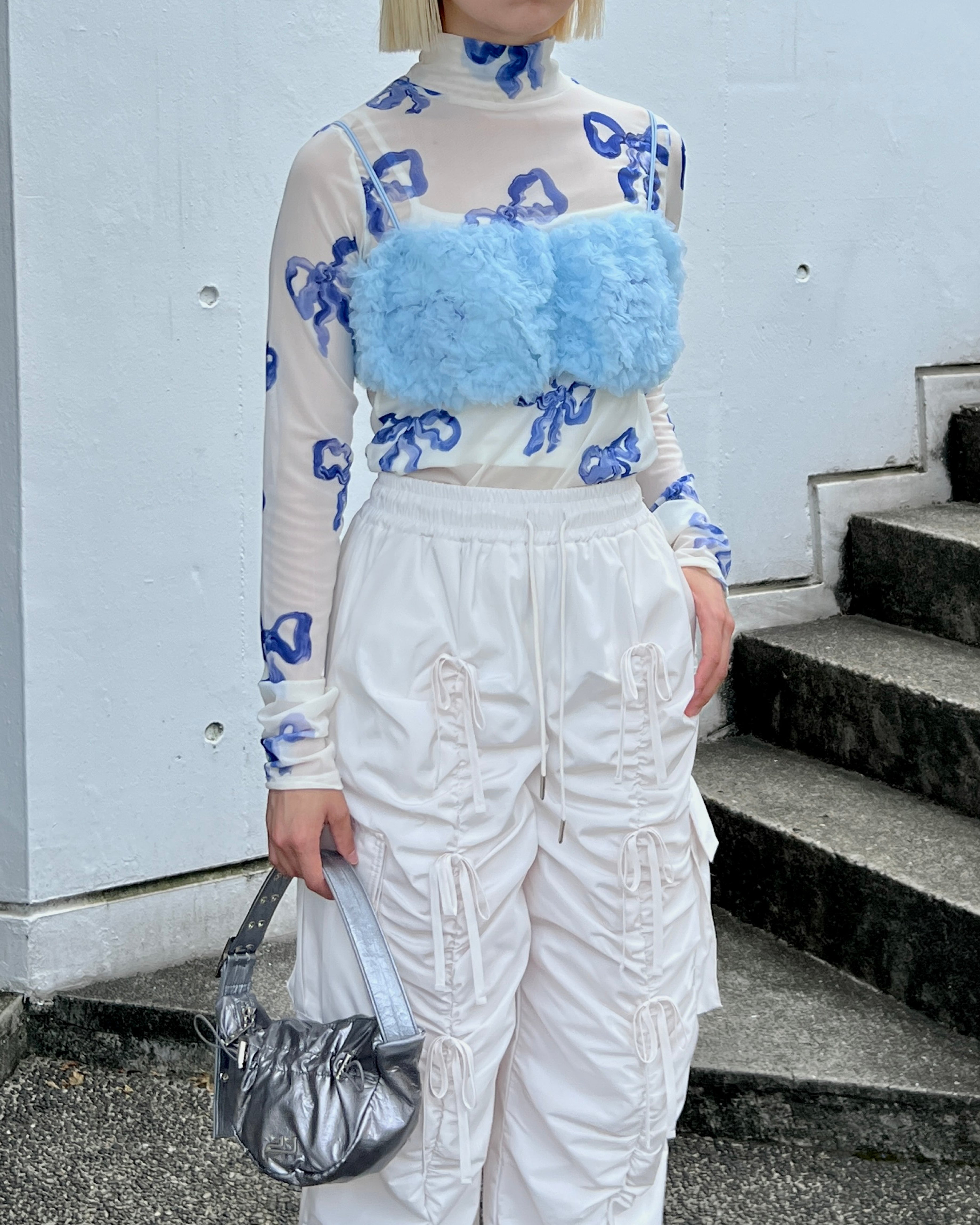 GATHER RIBBON CARGO PANTS（WHITE）