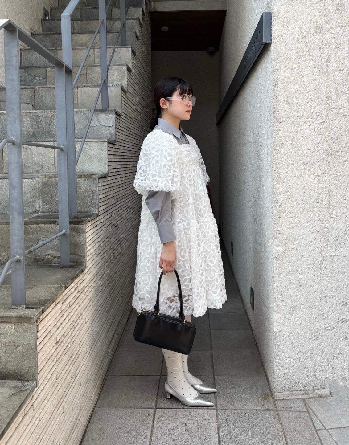 Flower puff sleeve tiered one-piece