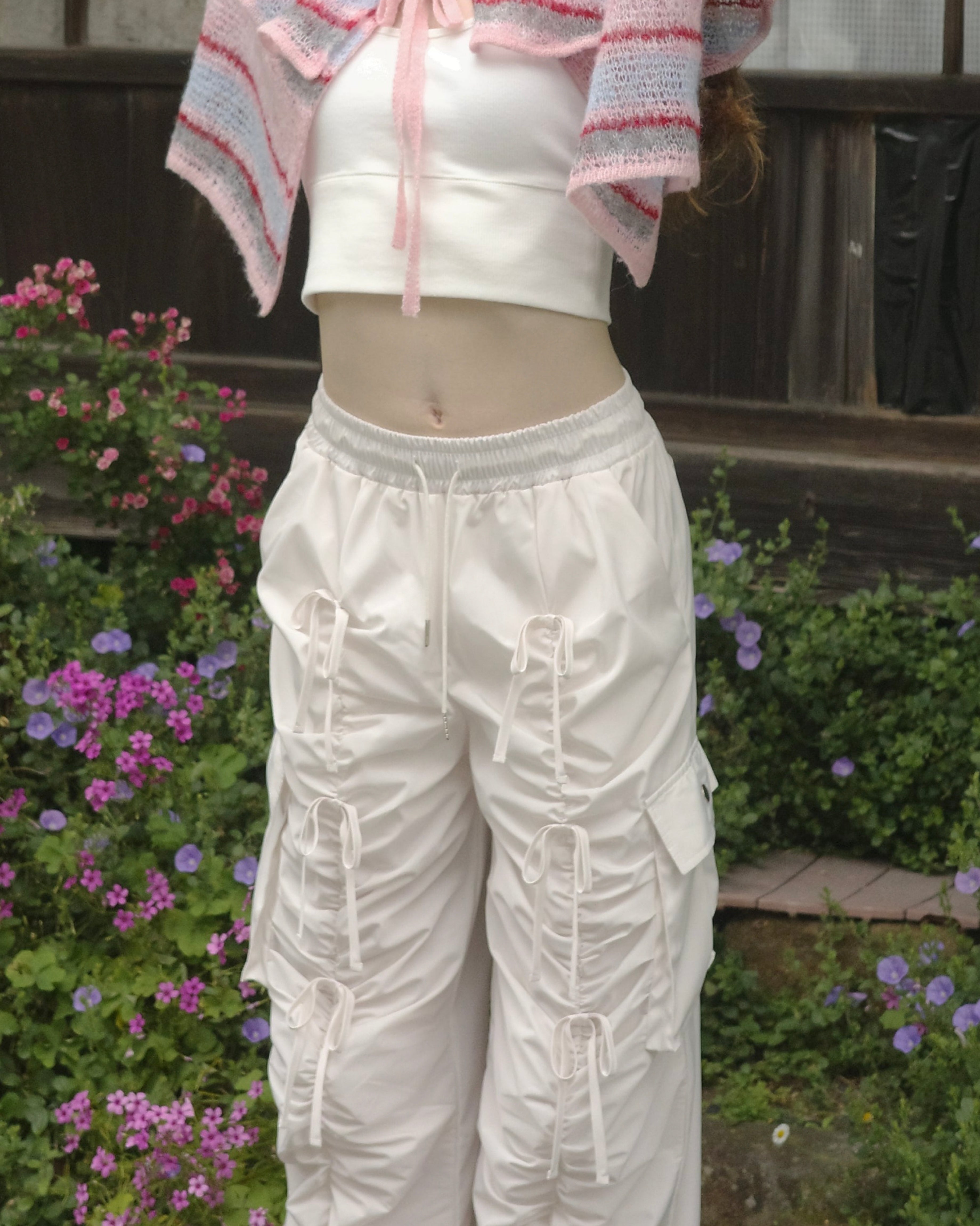 GATHER RIBBON CARGO PANTS（WHITE）