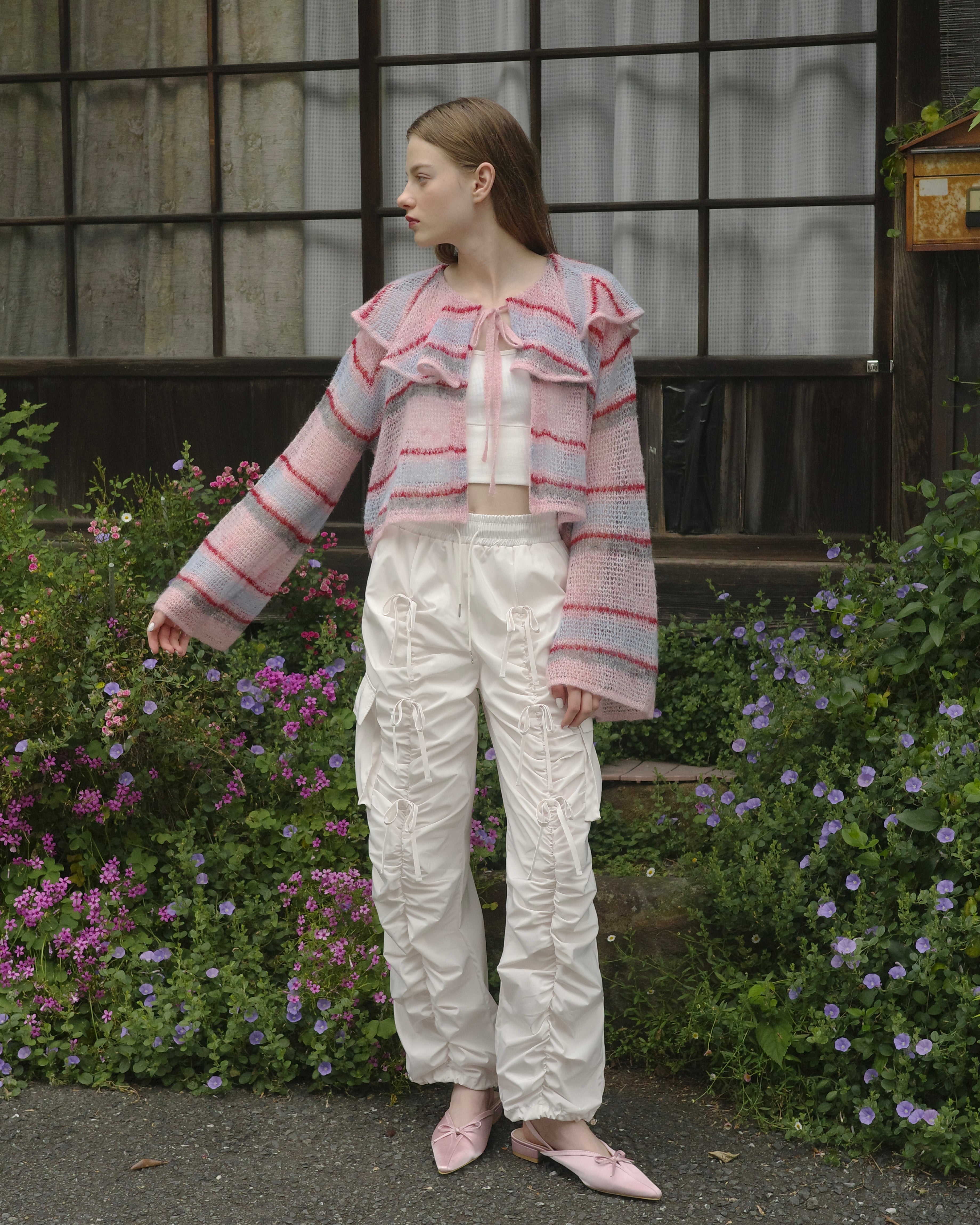 GATHER RIBBON CARGO PANTS（WHITE）