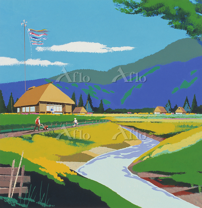 田舎の風景シリーズカレンダー（5月） [152440556]のイラスト素材 - アフロ