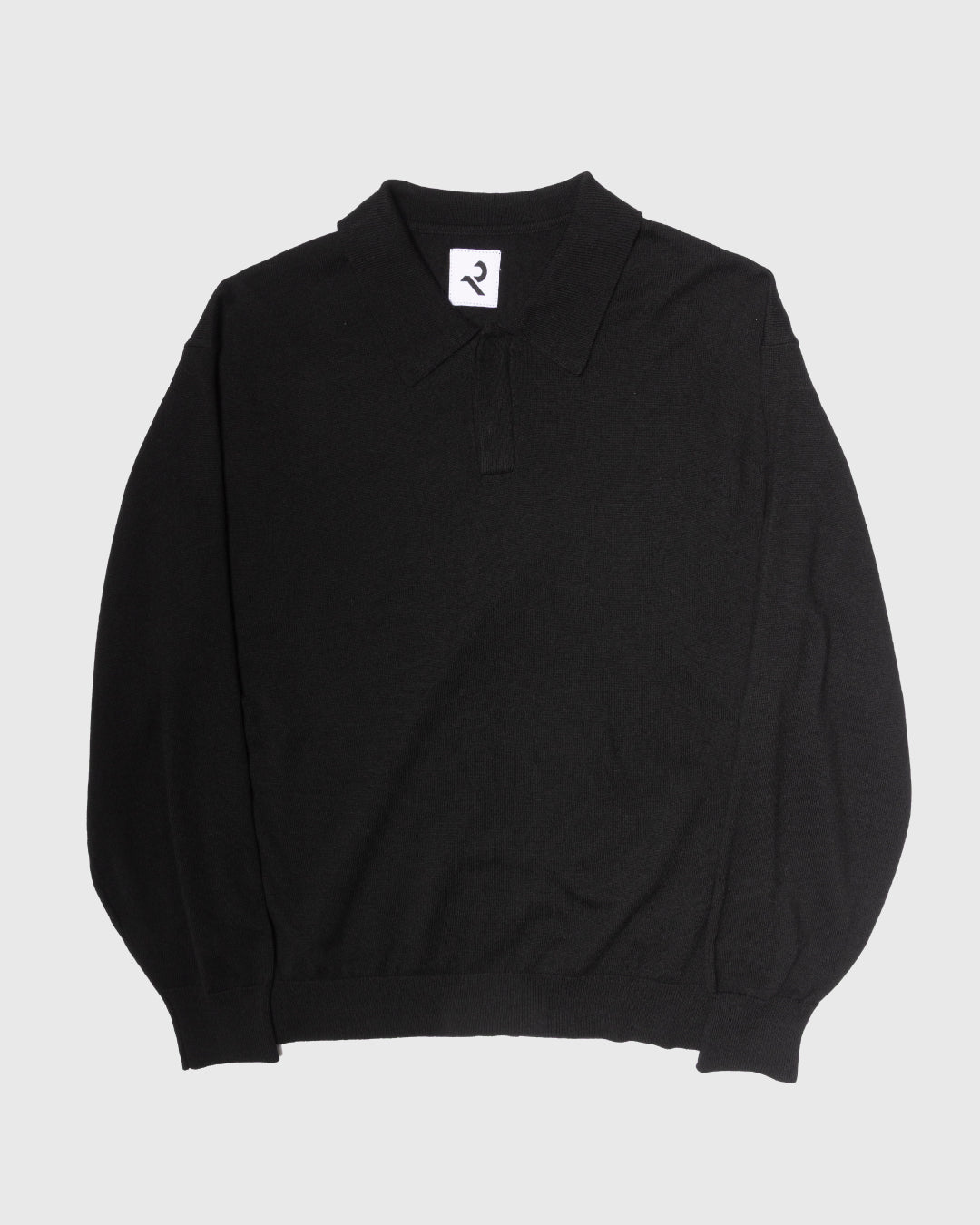 Wool Mixed L/S Knit Polo -black-