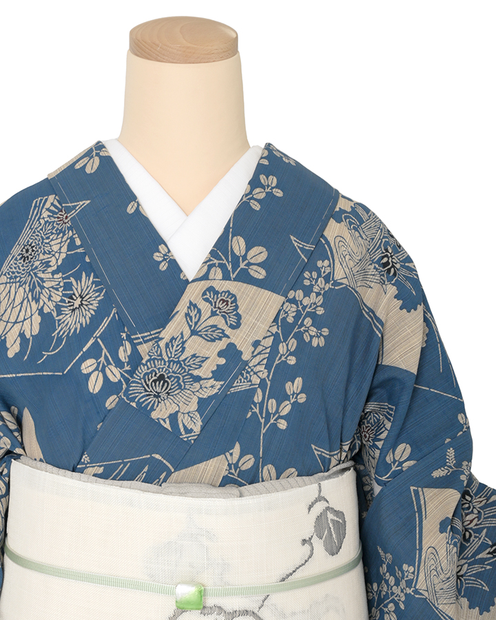 浴衣レンタル【竺仙】 奥州小紋 萩に花冊子 藍地 y009｜京都きもの市場