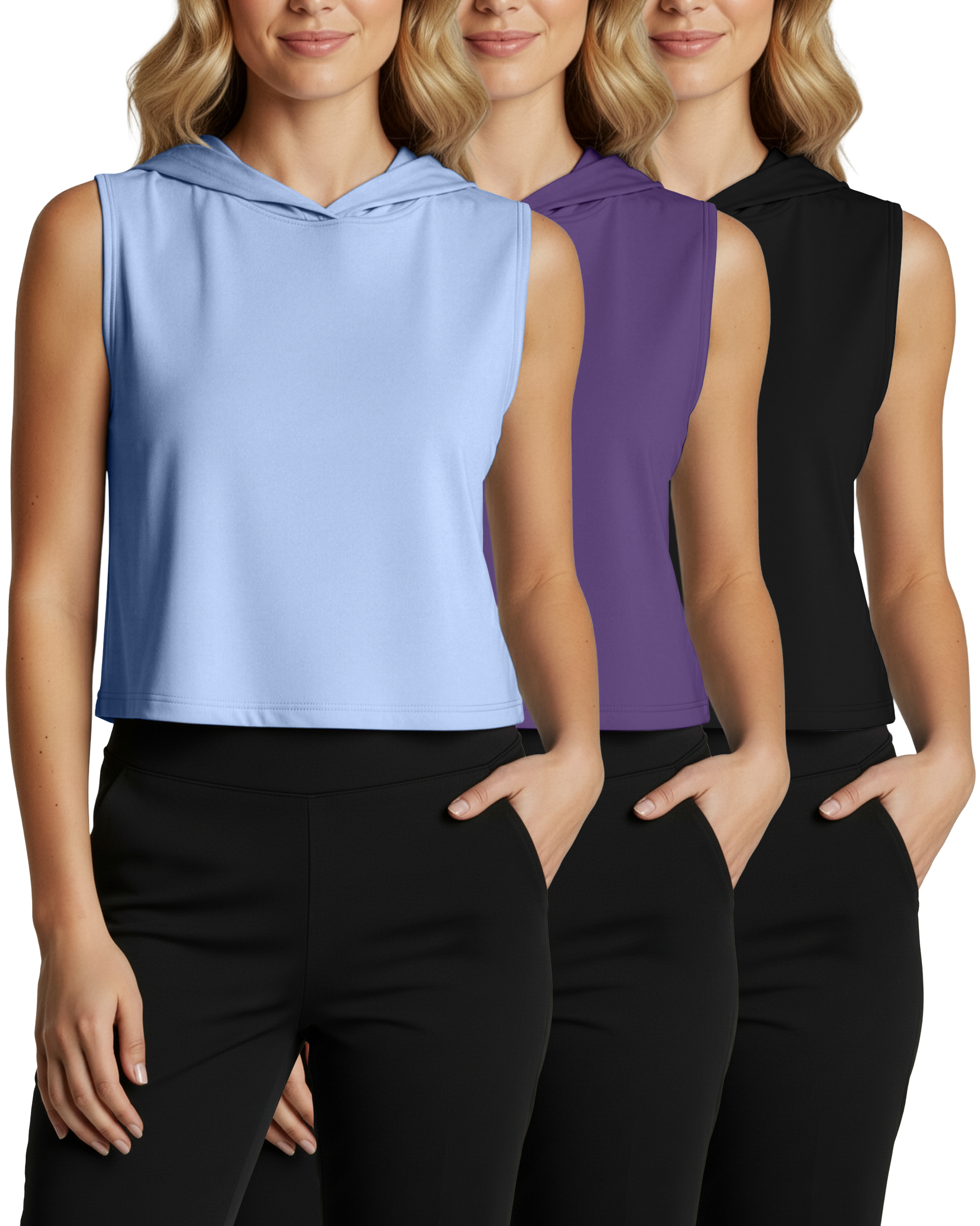 3 Pack: Women's Sleeveless Cropped Tank Top Hoodie – Real Essentials