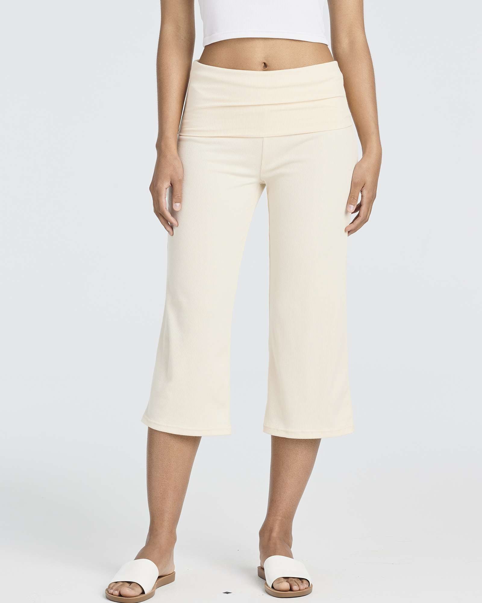 3 Pack: Women's Ribbed Foldover Wide Leg Capri Pants – Real Essentials