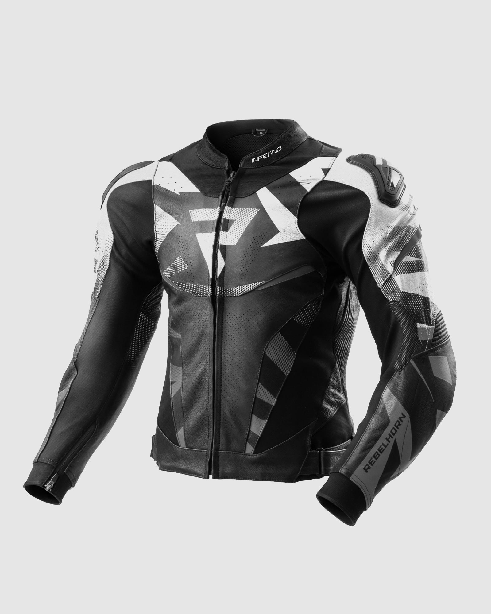 Inferno Leather Motorcycle Jacket Black White | Rebelhorn Official