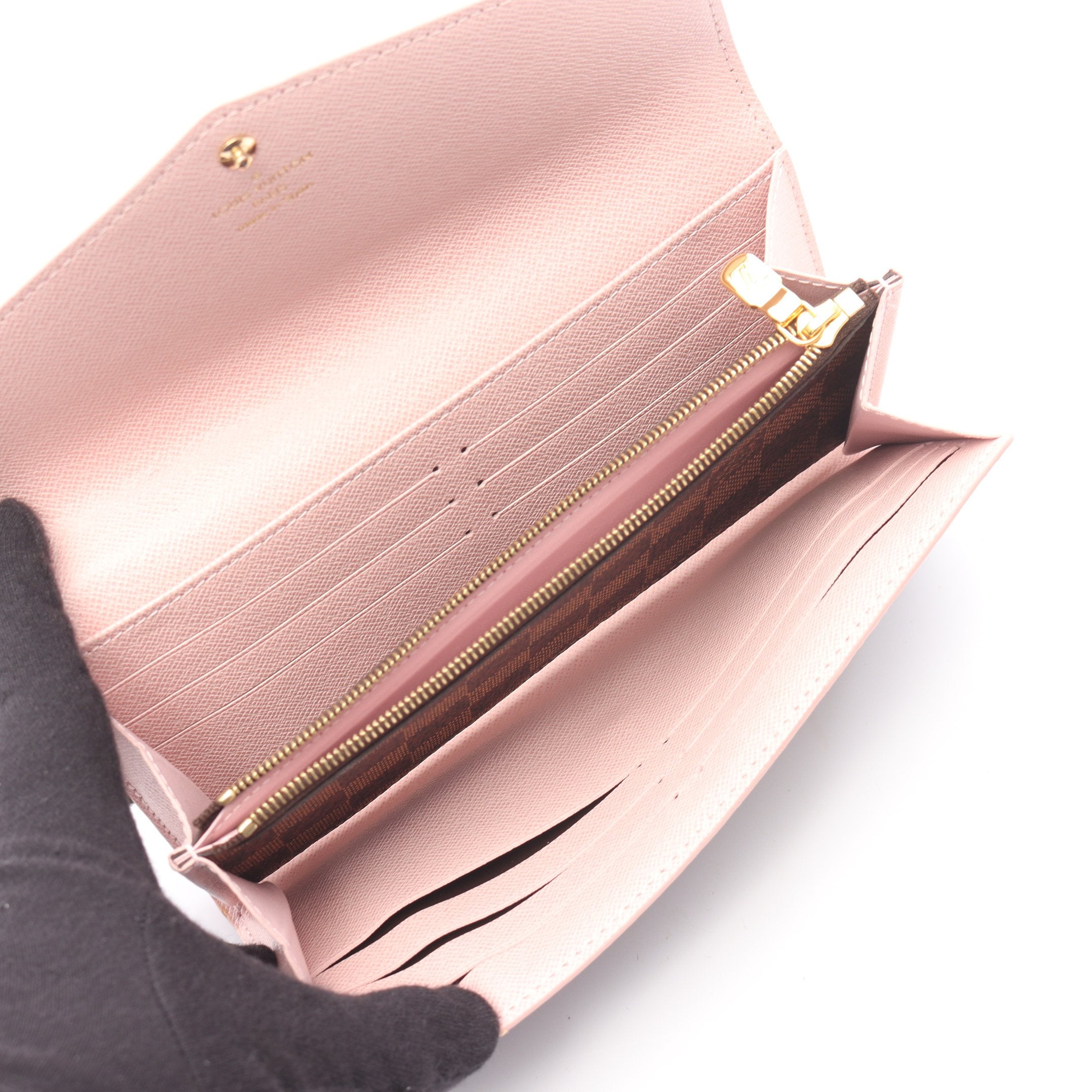 ポルトフォイユ サラ ダミエエベヌ スタッズ ローズバレリーヌ 二