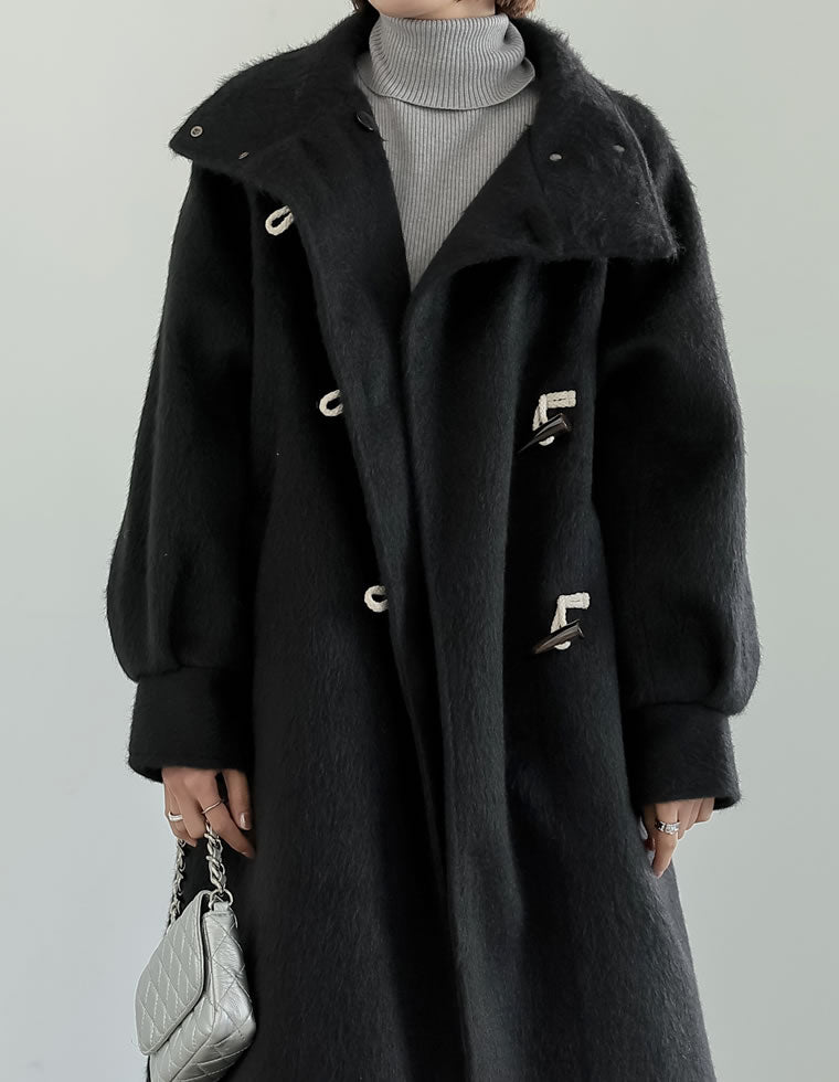 シャギーオーバーサイズスタンドカラーダッフルコート - ジャケット