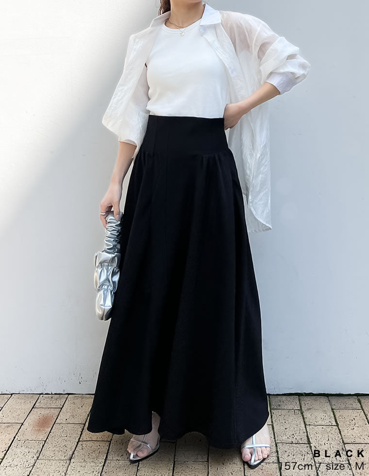 ソフトツイルコルセット風ハイウエストフレアスカート - スカート通販