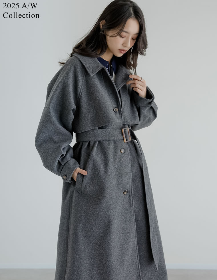 ウールタッチベルト付きステンカラーコート - ジャケット/アウター通販
