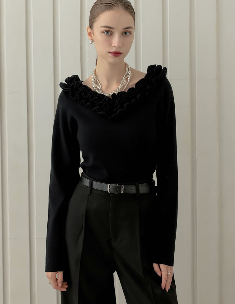 フリルVネックニットトップス - トップス通販 | 人気レディース