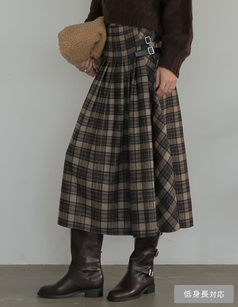 サイドベルトチェック柄プリーツスカート - スカート通販 | 人気