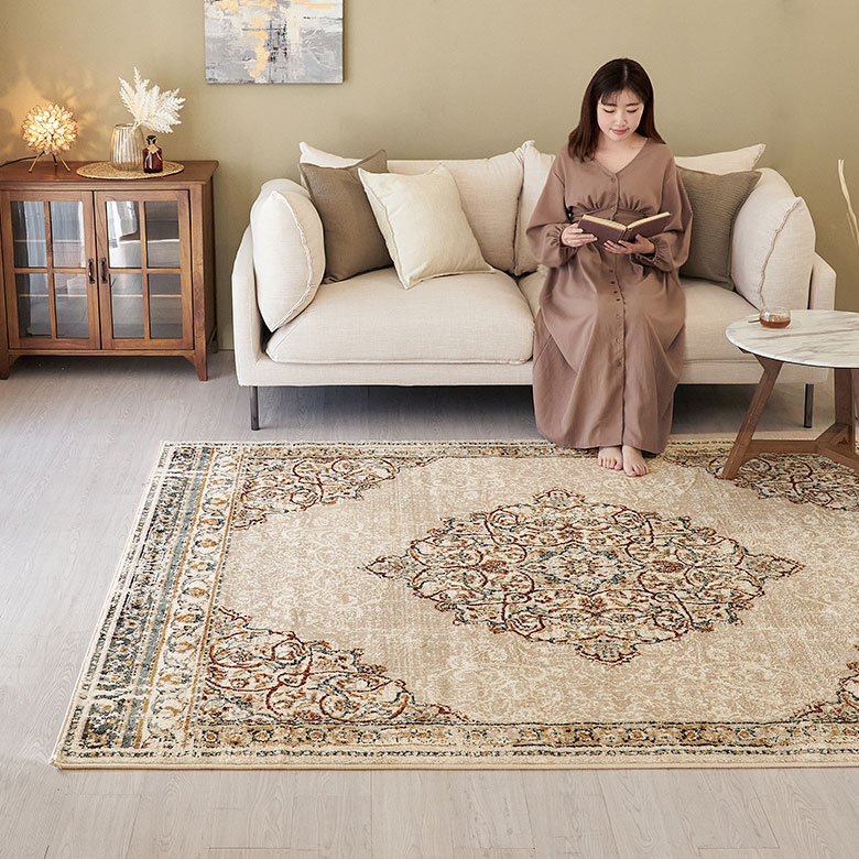 オリエンタルラグ Layla】サイズ別コーディネート《Ivory》