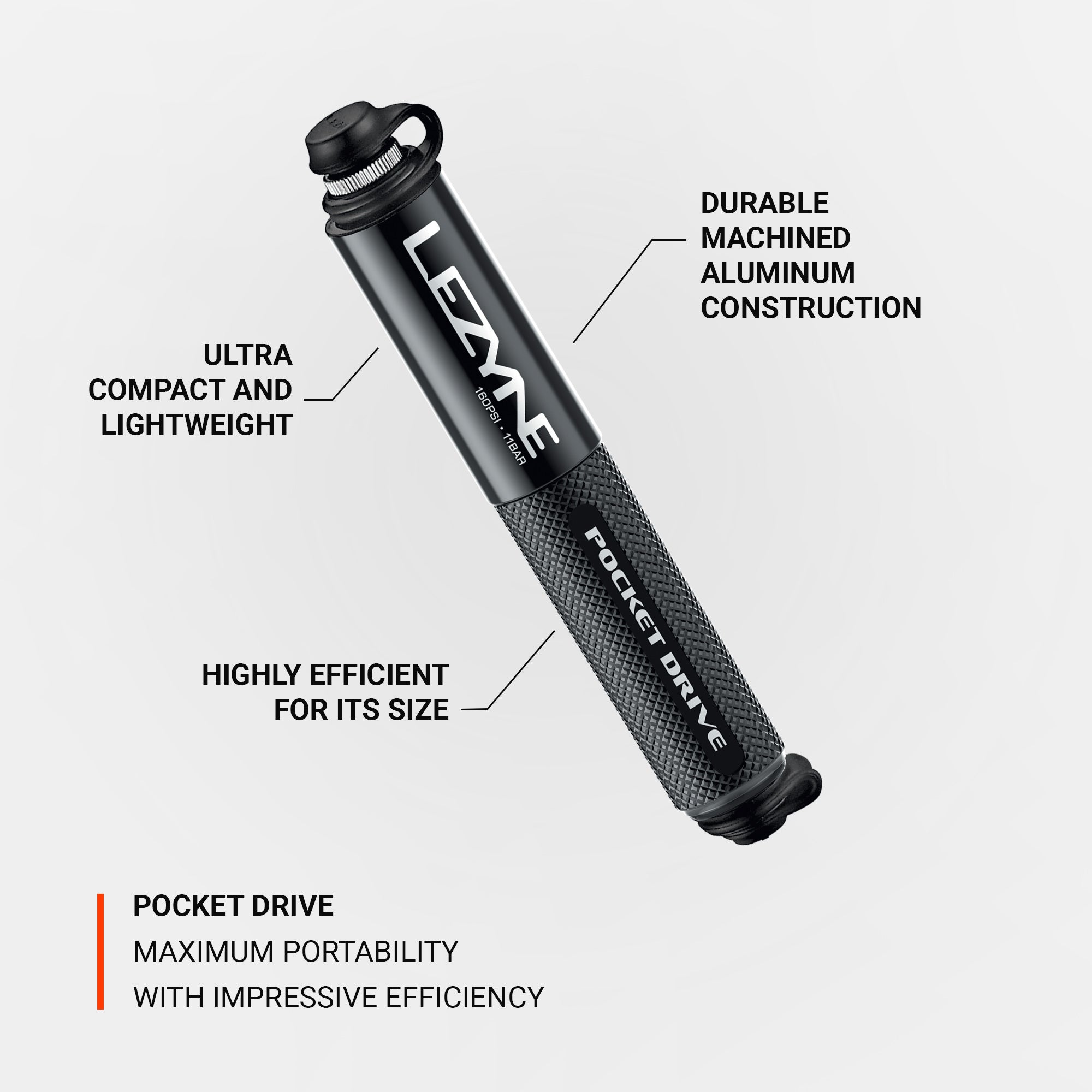 LEZYNE POCKET DRIVE | HAND PUMP FOR ROAD AND GRAVEL BIKES