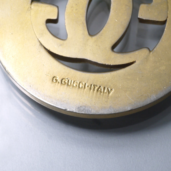 OLD Gucci GGロゴ×シェリープレートキーホルダー（ゴールド