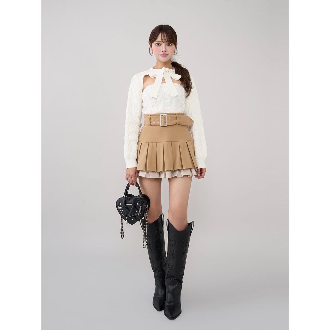 ダーリッチ Darich ダブルプリーツミニスカート （ブラック