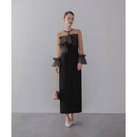 レジャ Leja スパンコールフラワーリボンチュールワンピースドレス