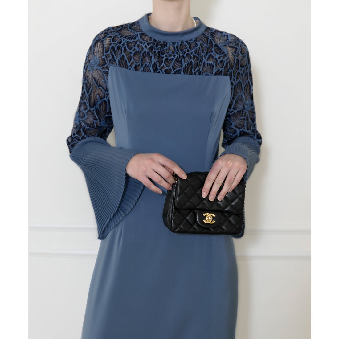 レジャ Leja レース切替スリットAラインロングドレスワンピース美脚