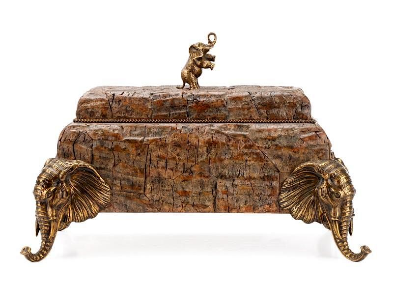 Maitland Smith Wood & Gilt Bronze Elephant Box sold at auction on