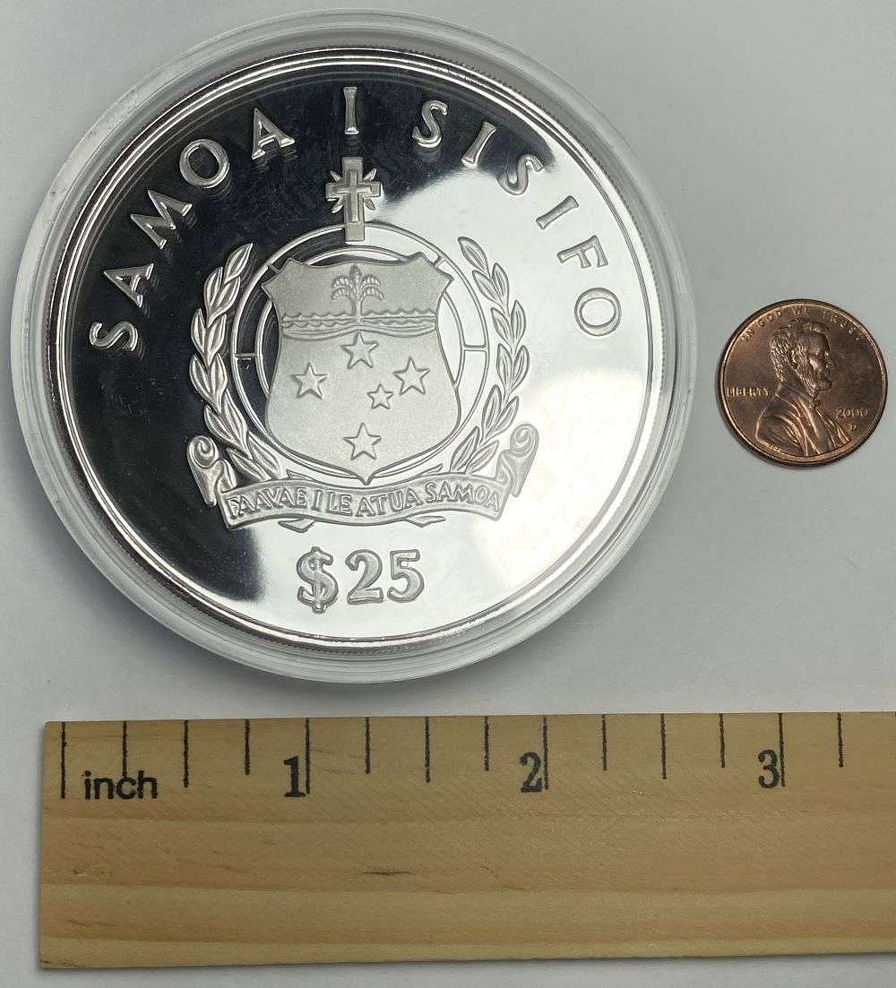 1986 Samoa $25 Kon-Tiki Proof 5 ozt .999 Silver sold at auction on