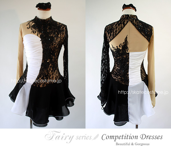 フィギュアスケート衣装 黒x白 FRY-295 スケートコスチュームDD