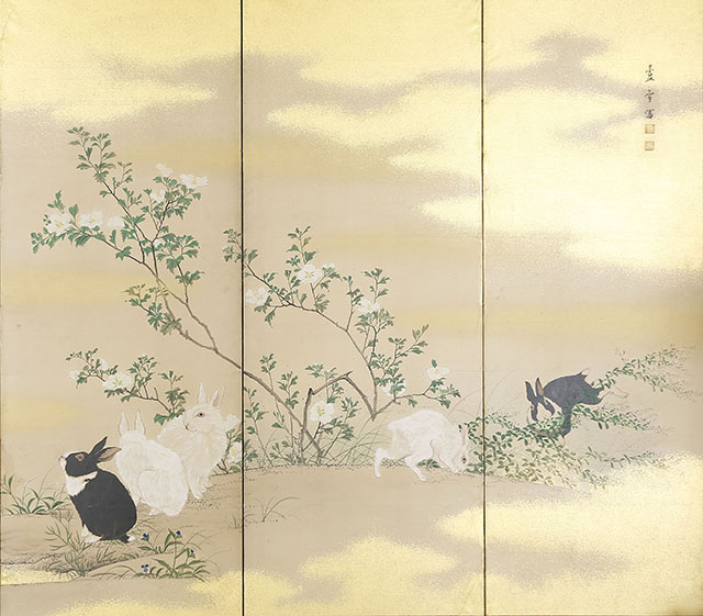 秋草群兎図 雪中鶏狗子図｜商品一覧｜新古美術わたなべ