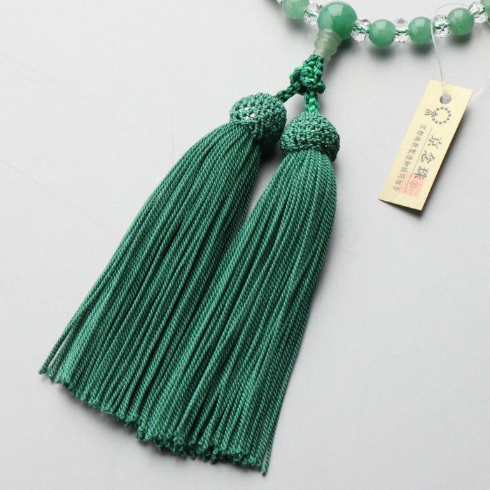 数珠 女性用 印度翡翠7mm 水晶平切子コンビ 上仕立 正絹房 (エメラルド