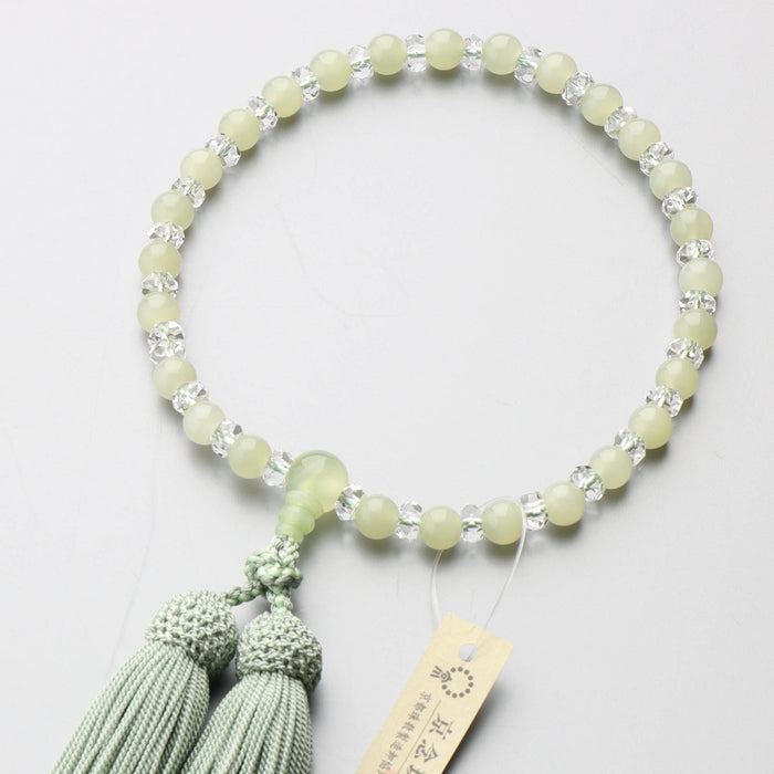 数珠 女性用 グリーンオニキス7mm 水晶平切子コンビ 上仕立 正絹房
