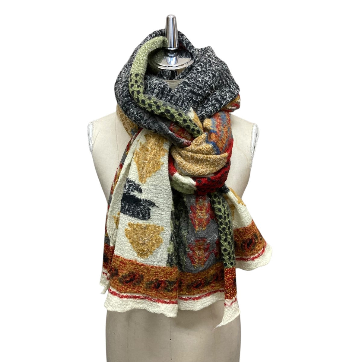 KAPITAL(キャピタル) 26SS総柄強縮絨ウールストール アイボリー サイズ