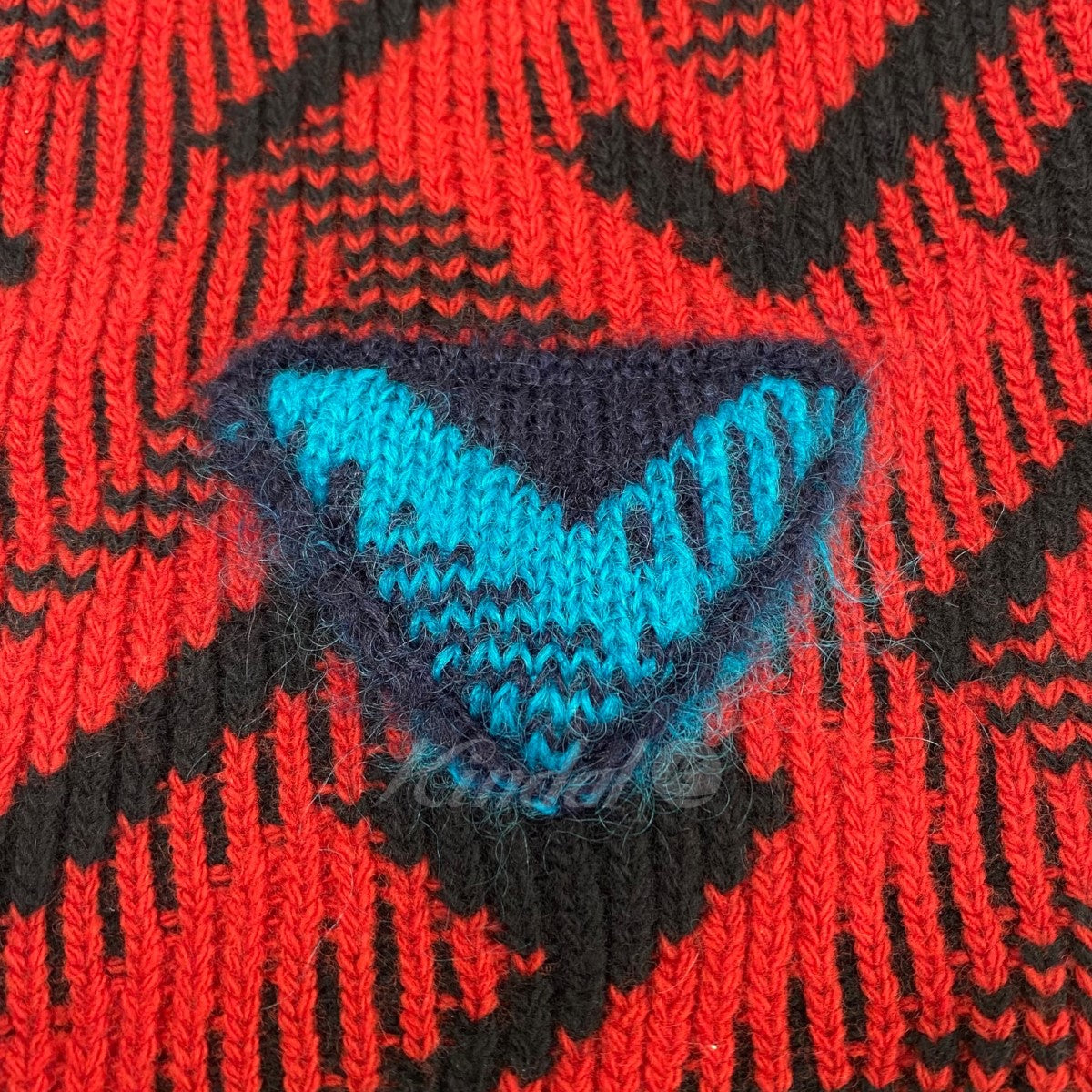 PRADA(プラダ) カシミア混 総柄マフラー UMS406 2021 レッド×ブラック