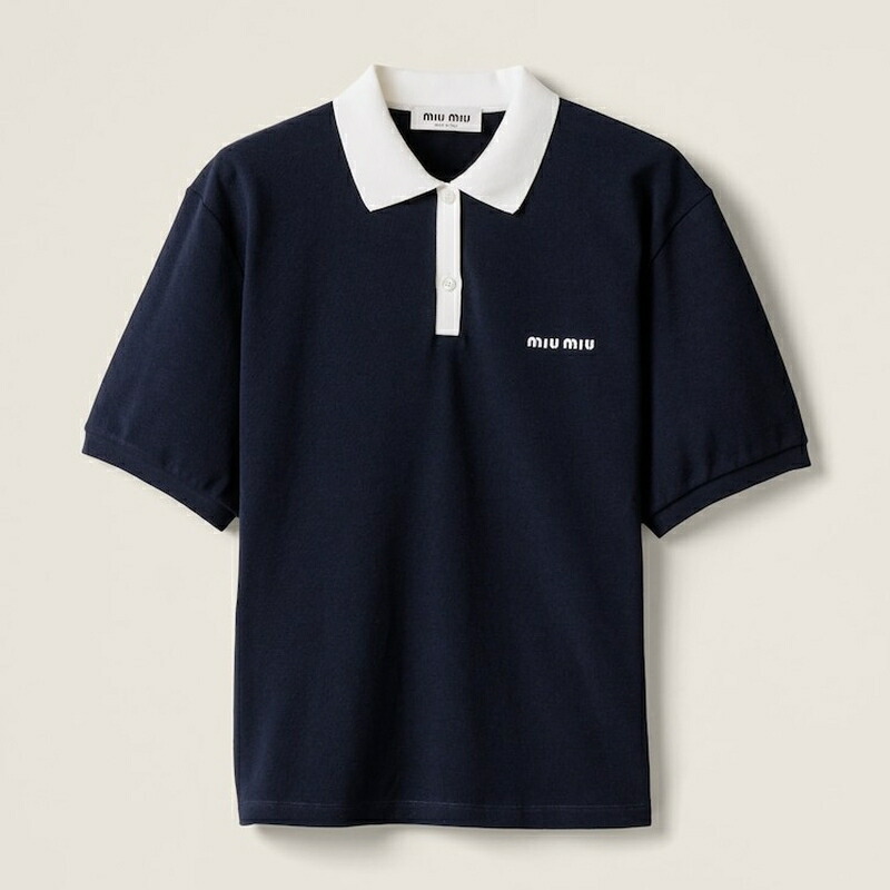 楽天市場】ミュウミュウ MIU MIU ピケxポプリン ポロシャツ【ネイビー